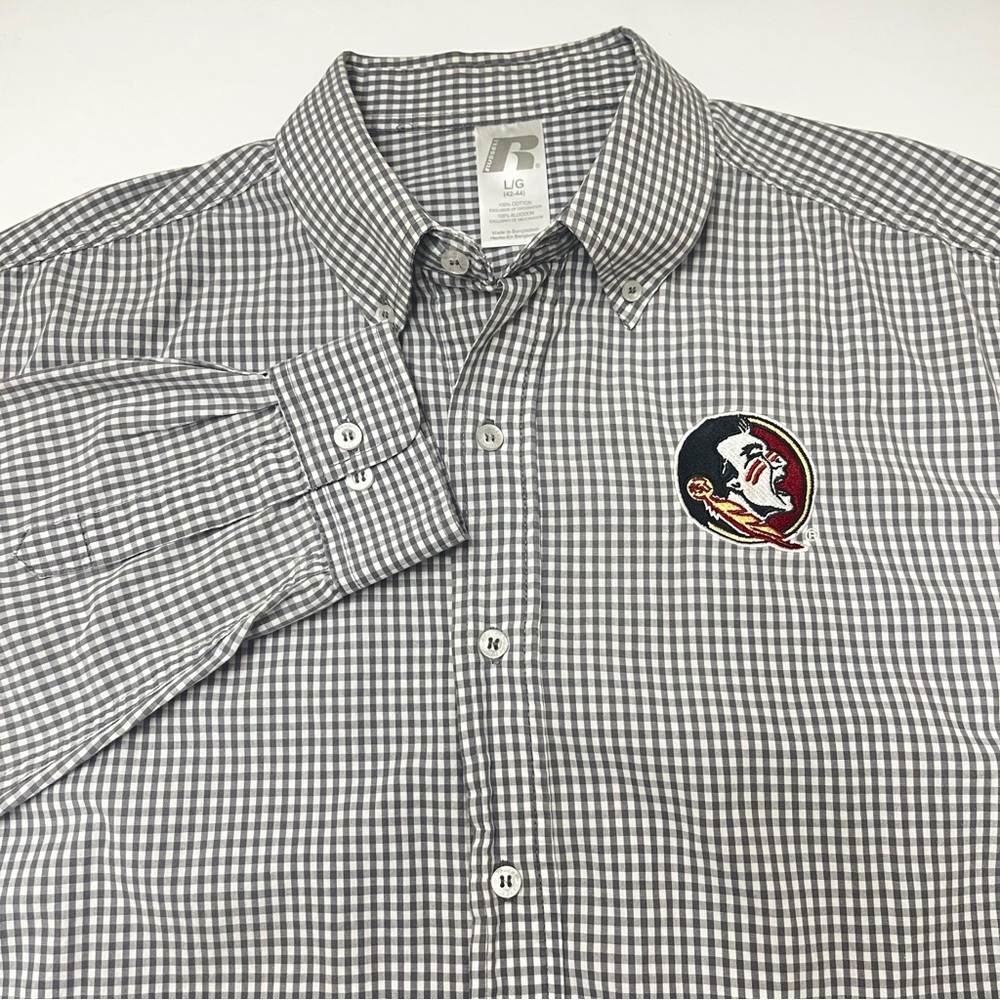 Russell Athletic Florida State Seminoles Gray Gingham Long Sleeve Shirt Size L
